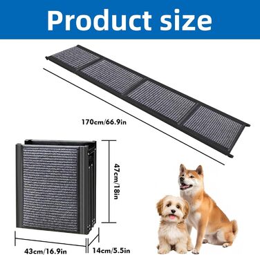 Східці для собак у машину, 170 см, чорні, металеві, до 150 кг, складані, з антиковзким покриттям, для великих собак та SUV
