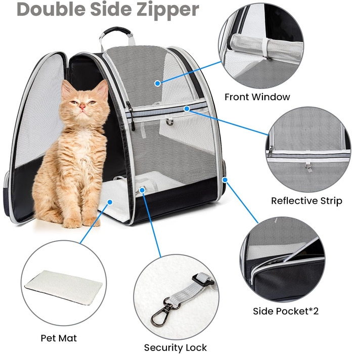 Рюкзак для тварин, переноска для собак та котів до 10 кг, сірий, м'який, складаний