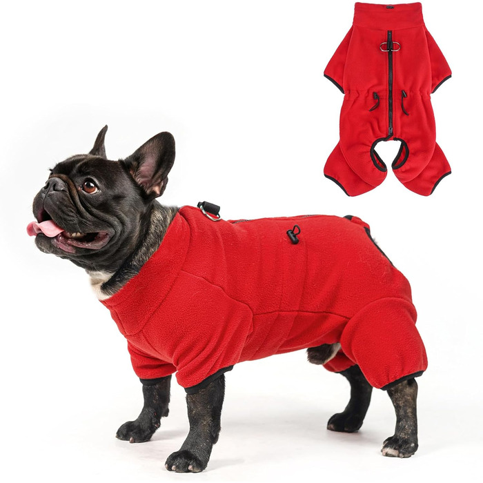 Зимовий теплий одяг для собак SCENEREAL з інтегрованим шлейкою, м'який флісовий пуловер, святковий піжамний костюм, цільнотілий пуловер для собак, з високим коміром, чотирилапа куртка для собак у холодну погоду, для маленьких собак (Small)
