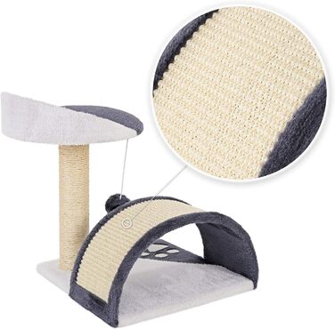 Дряпка для котів Lionto, компактна з іграшками, 43 см (сірий/білий)