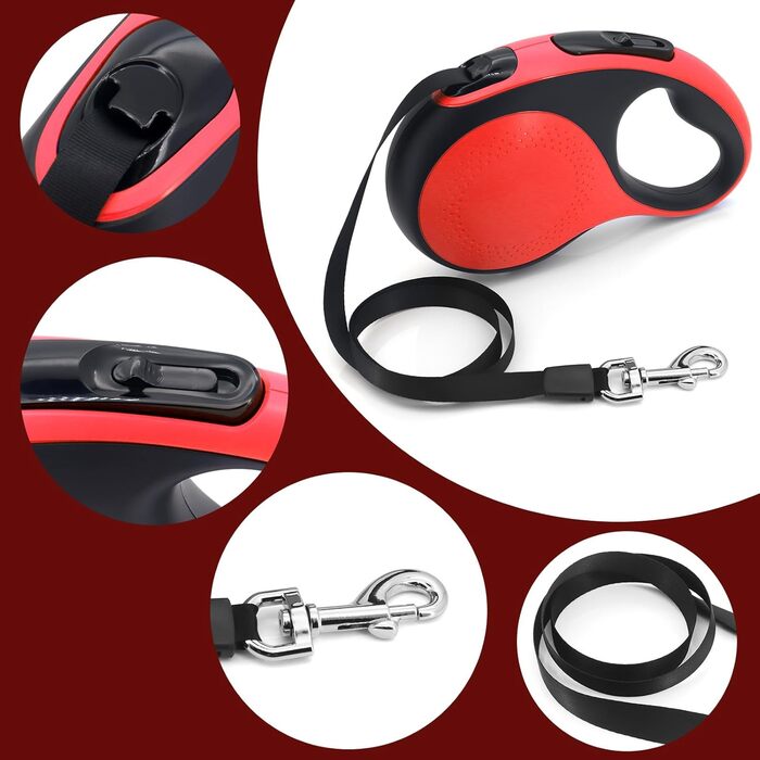 МоYouno Висувна поводок для собак 8 м з тримачем для відходів, червоний