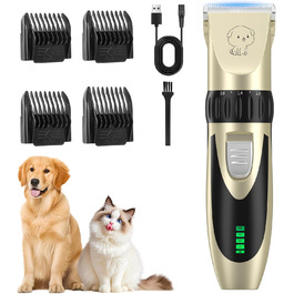 Машинка для стрижки собак та котів YAZ EKY Profi Leise – професійна тиха машинка з 4 насадками, 6500 RPM, для тіла, обличчя, вух та лап, золота