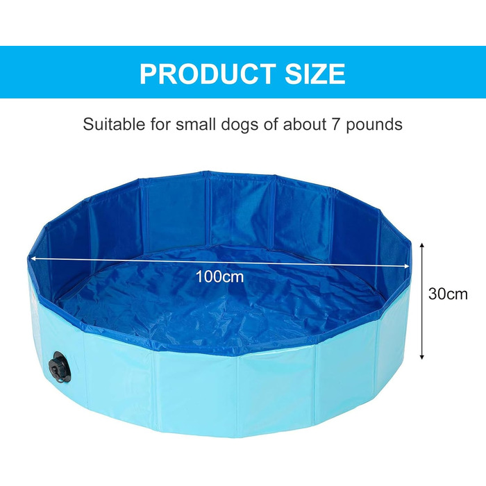 Басейн для собак та котів Demigreat, 100 x 30 см з клапаном зливу, портативний, зносостійкий