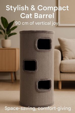 Драпак для котів Flamingo Enes S сірого кольору, 56 см, діаметр 42 см, сизаль та плюш