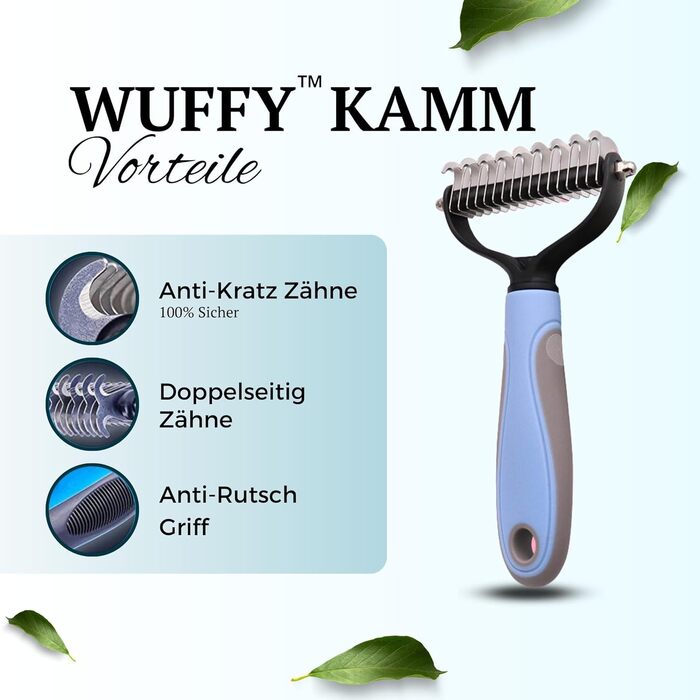 Wuffy Щітка для вичісування шерсті собак та котів з довгим хутром | Видаляє підшерсток та ковтуни | Масаж та захист очіпка, рожева