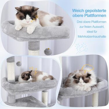 Котячий будиночок Hey-brother XXL для великих котів, 180 см, сірий, з 3 платформами, 2 кошиками та великою печерою