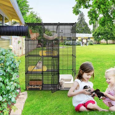 Велика 4-ярусна клітка для котів YITAHOME з гамаками, 4 дверима і 3 драбинами, металева котяча вольєра для 1–3 котів, знімний манеж для дрібних тварин, 104x72x140 см