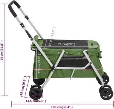 vidaXL Візок для собак складаний, зелений, 100x49x96 см, лляна тканина, собачий візок-тролей