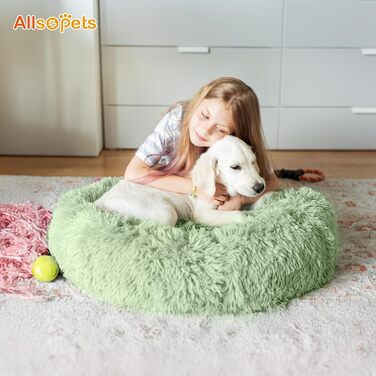 Заспокійливе кругле ліжко для собак і котів ALLSOPETS, м'яке плюшеве, апельсинове, 60 см, знімний чохол, протиковзка основа, для малих і середніх порід