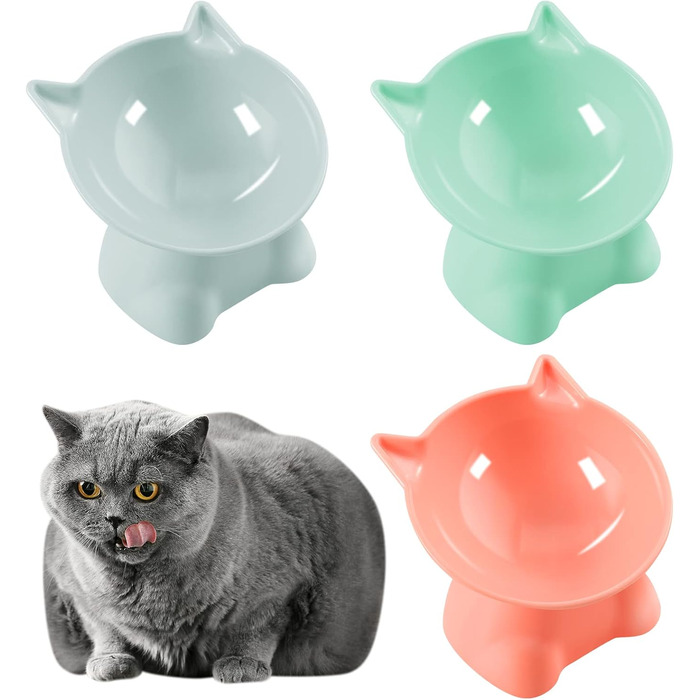 Підвищений годівниця для котів, підставка для мисок, нахилена на 15°, антиблювотний годівник, захист шиї, для домашніх тварин