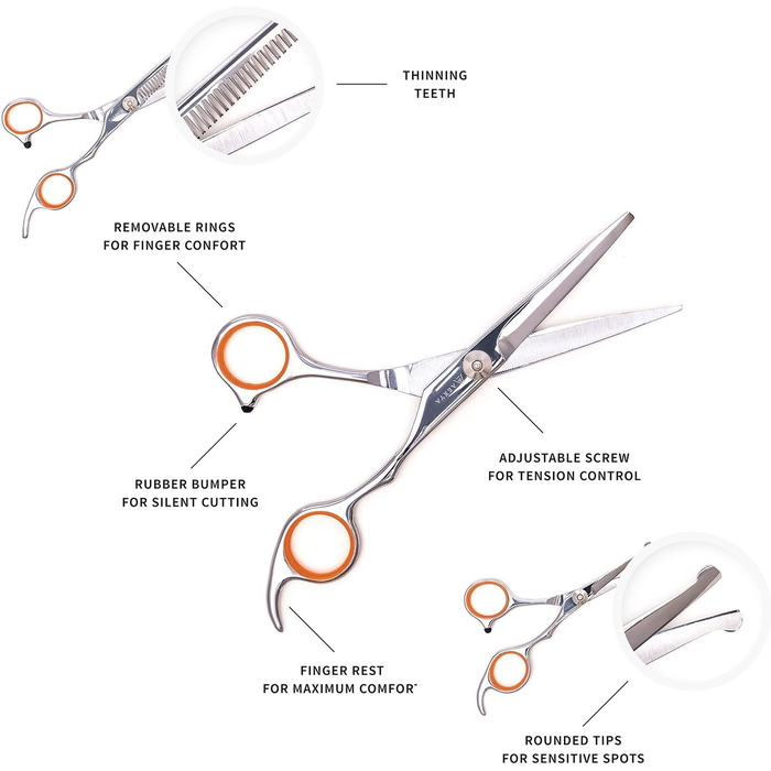 Набір професійних ножиць для грумінгу собак AEXYA Premium Lady 3SR, нержавіюча сталь, прямі та вигнуті леза для собак та котів