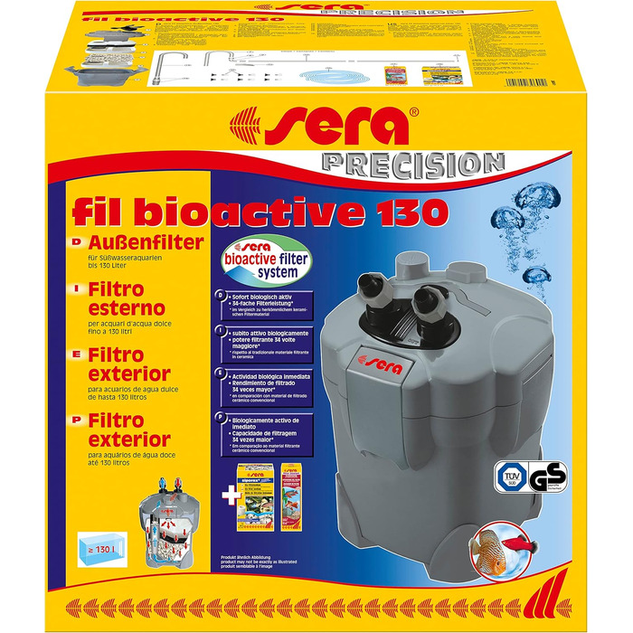 Зовнішній біоактивний фільтр sera fil bioactive 130 для прісноводних акваріумів до 130 л, біологічний, готовий до підключення, оптимальні фільтруючі матеріали, продуктивність 300 л/год