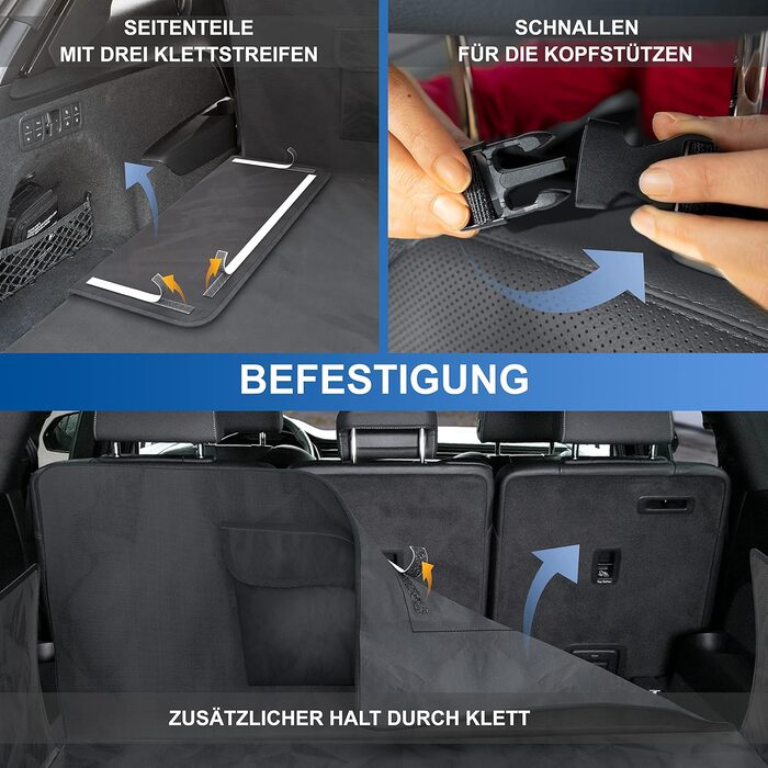 Водонепроникний килимок для собак у машину WhizProducts® – захист для заднього сидіння, фіксація, для подорожей та транспортування. Міцний килимок для заднього сидіння автомобіля (багажник)