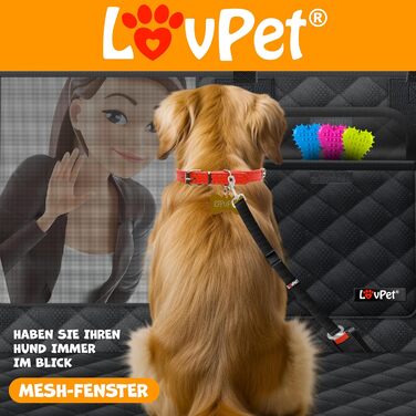 Захисний килимок Lovpet® для собак у машину 2в1: для заднього сидіння та багажника з боковим захистом та оглядовим вікном. Водовідштовхуючий, універсальний, чорний. В комплекті аксесуари.