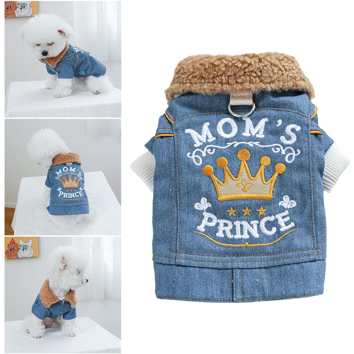 Джинсова куртка для собак з флісовою підкладкою на зиму, для цуценят, стильна, тепла, джинсовий верх, для чихуахуа та йоркширських тер'єрів, блакитна, розмір M