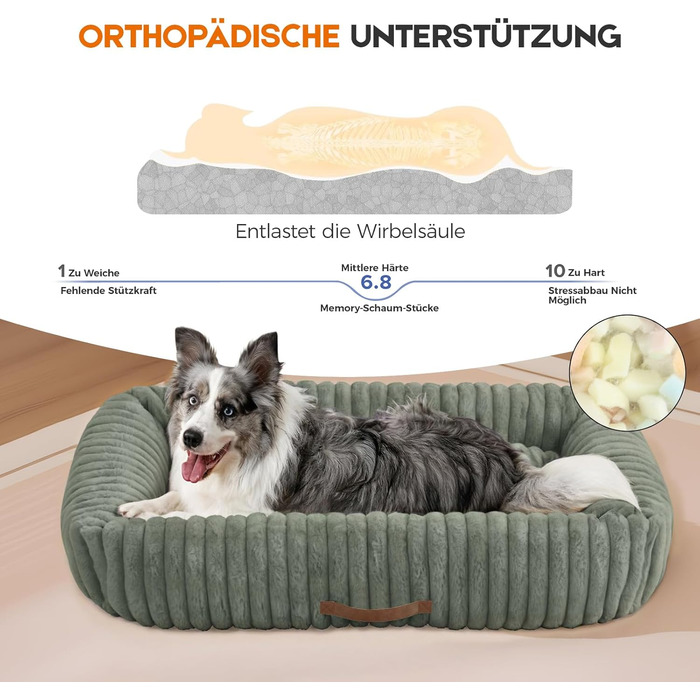 М'який лежак для собак, ортопедичний, великі породи, з підголовником, знімний, для собак XL, сірий (109x76x20 см)