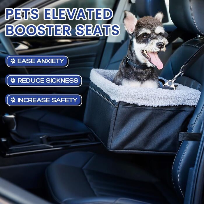 Автокрісло для собак - підвищене автокрісло для маленьких собак, цуценят. Чорно-сірий колір, вантажопідйомність до 20lbs