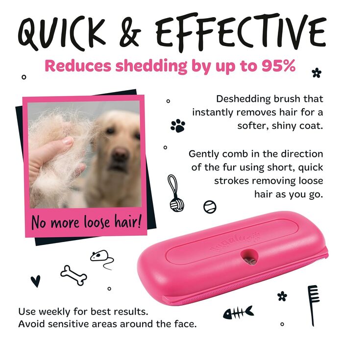 Щітка Bugalugs для грумінгу собак, котів та коней - інструмент для догляду за шерстю, широка плоска щітка, рожева