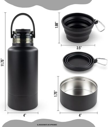 Водяна пляшка для собак Hogg Hydro Hound з нержавіючої сталі, ізольована, з неслизьким покриттям, чорний колір, 907.2 г