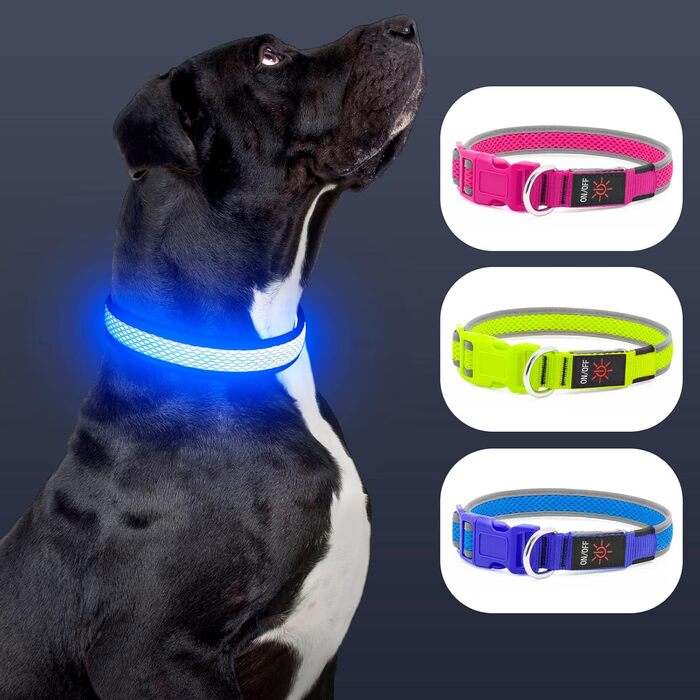 Світлодіодний нашийник для собак Bpawser, заряджається через USB, світиться, для середніх і великих собак, синій, M, для безпеки вночі