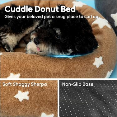 Ліжко для собак Mora Pets у формі пончика, кругле, знімний та праний чохол, заспокійливе, м'яке, антистресове, для цуценят і котів, коричневе, 76 см