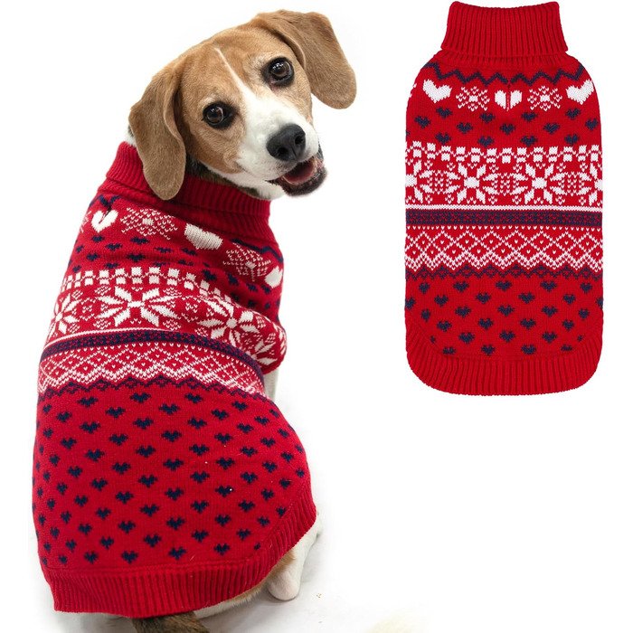 Пуловер для собак SCENEREAL: теплий рогалик для маленьких, середніх та великих собак, ідеальний для зимових свят та відпочинку. Червоний, без шапки, розмір Medium (M).