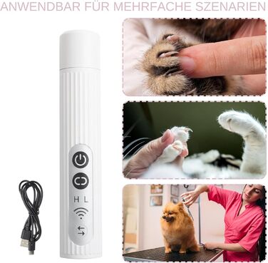 Шліфувальник для собачих кігтів | 3-ступеневий акумуляторний портативний шліфувальник кігтів з LED | Компактний інструмент для догляду за кігтями - для дорослих, сім'ї, друзів, жінок та чоловіків (білий)