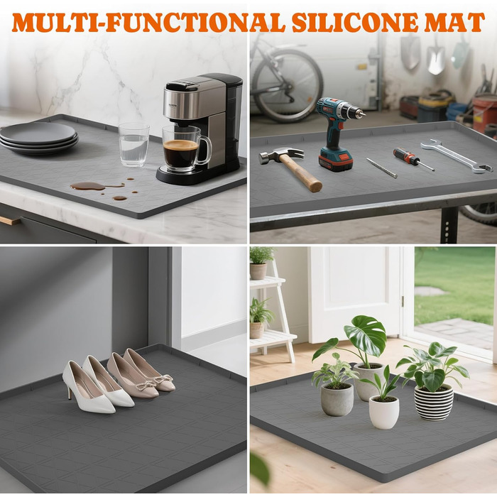 Килимок для котячого туалету з силікону, 86.4 x 55.9 см, вологостійкий, неслизький, сірий