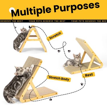 Котячий когтетоп з коробкою та 4 змінними шарами когтешорсткого матеріалу - великі когтетопи з міцного гофрокартону, двосторонні когтешорстки з наклейками DIY - місце для відпочинку котів у квартирі, захист меблів (великий, у формі трикутника)