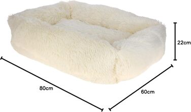 Лежак для собак і котів Kerbl Fluffy, м'який плюшевий, з бортиком, не ковзає, праний, 80x60x22 см, кремовий