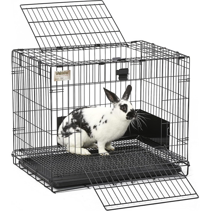 Клітка для кроликів MidWest Wabbitat 151, складна, 64 см, з пластиковим піддоном і металевим дном, чорна