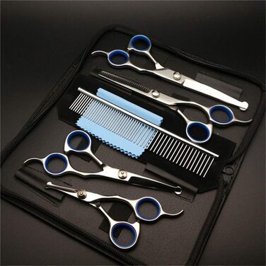 Набір професійних ножиць для грумінгу собак та котів, набір для стрижки та витончення шерсті, нержавіюча сталь, безпечні закруглені кінчики, блакитний колір