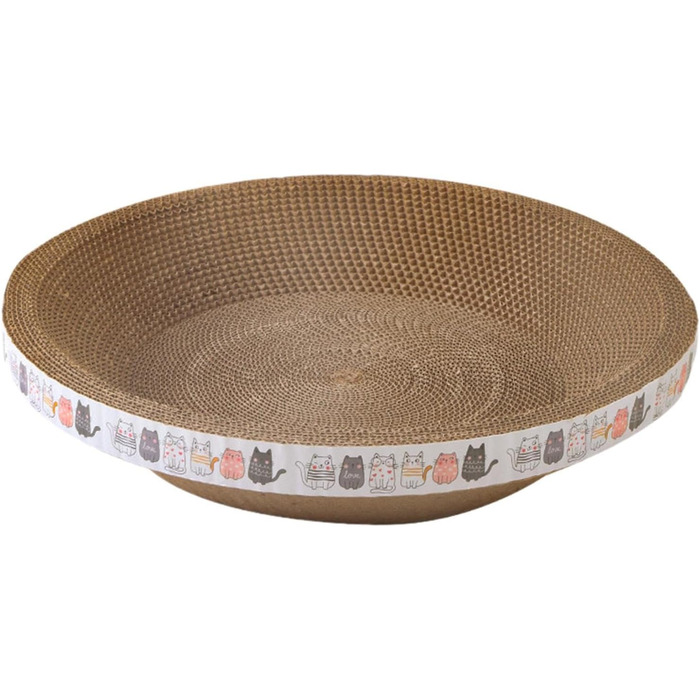 Кігтеточка для котів овальної форми, з мискою та гніздом, гофрокартон, ідеально для диванів та килимів (діаметр 35 см, висота 8 см)