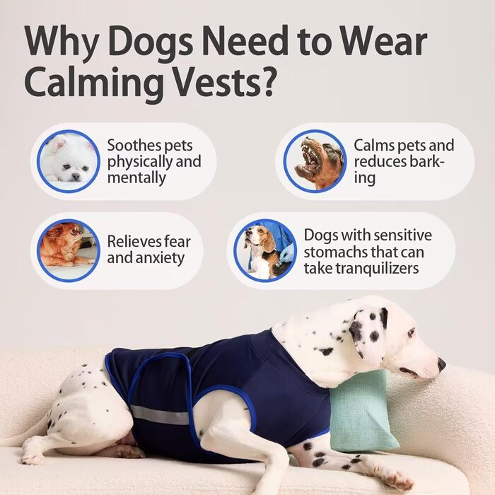 Жилет-заспокоювач для собак IECOii, регульований, з світловідбиваючими смугами, для собак маленьких порід, розмір S (XS, обхват грудей 30-41 см), темно-синій