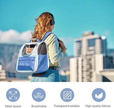 Рюкзак для тварин Surmounty з сітчастим вікном, складний, для котів та собак, з мискою для їжі та води, водонепроникний, до 15 кг (Блакитний)