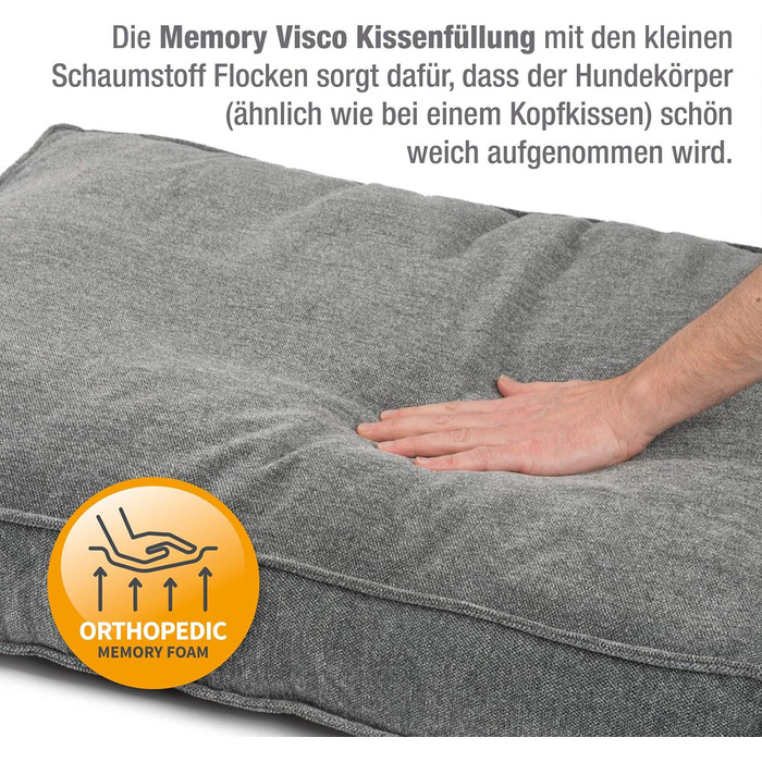 JAMAXX Преміум подушка для собак, ортопедична, 65x50 см, срібно-сірий колір, знімний чохол з Chinelle, м'яка наповнювач з Visco піни