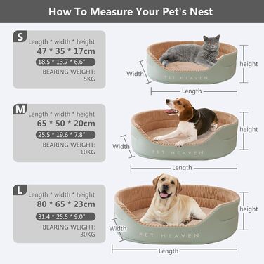 Ортопедичне ліжко для собак PETCUTE середнього розміру, миється, подушка для собак, котячі ліжка, кошик для собак з неслизьким дном, заспокійливе ліжко для домашніх тварин (S, Зелений+Хакі)
