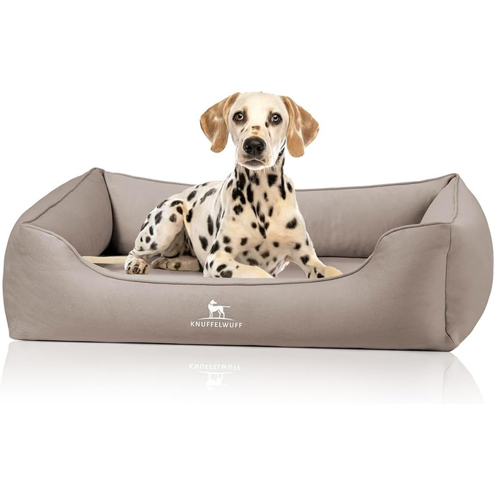 Ортопедичне ліжко для собак Knuffelwuff Oliver, M-L - Зручне, легко миється, з ефектом замші, з піною з пам'яті, водовідштовхувальне, миється, для собак маленьких та великих порід (85 x 63 x 23 см, світло-коричневе)