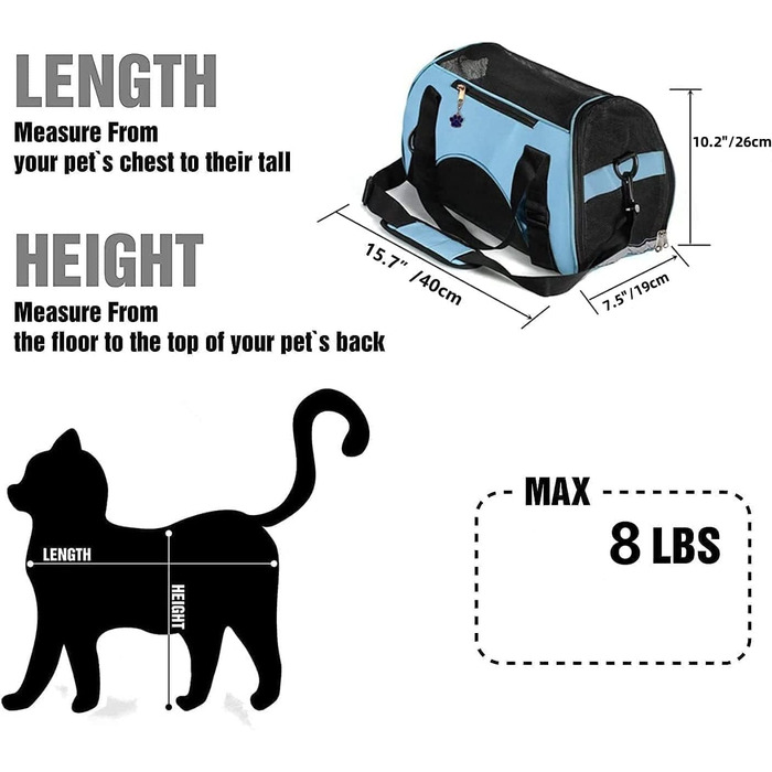 Переноска для кота/собаки, м'яка, портативна, складана, блакитна. Відповідає вимогам авіакомпаній.