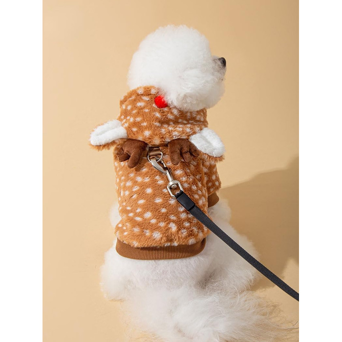 Костюм для собак AZA Rentier (Олень), теплий зимовий костюм, нарядний халат з капюшоном, для маленьких собак, розмір L (4.1 - 9lb--12lb), колір: оленячий коричневий