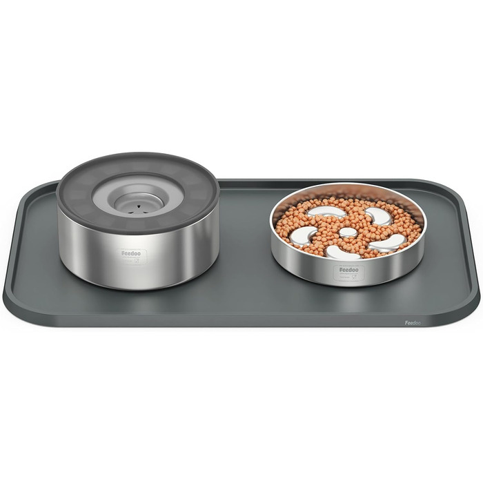 Підкладка під миски для котів та собак, силіконова, з високим бортиком, вологостійка, сіра