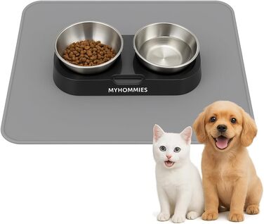Миска для котів та собак з нержавіючої сталі з нахилом 15°, антиковзаюча, з двома мисками
