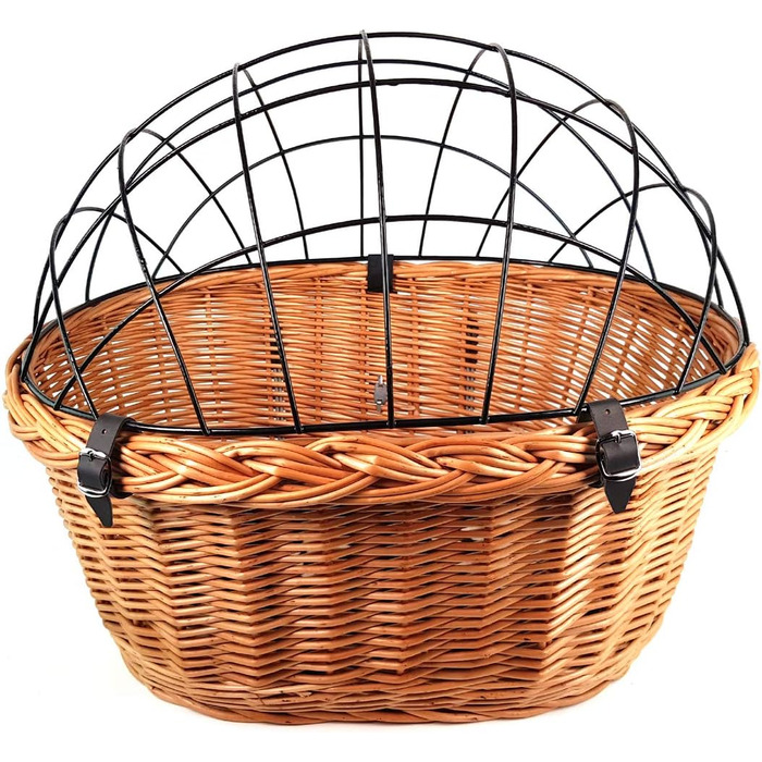 Кошик для велосипеда XXL для собак, плетіння з лози, овальний з гратами, 56 x 44 см (N-S) + подушка