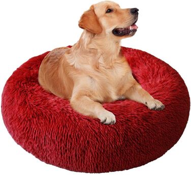 М'яке ліжко для собак та котів, софа, кругле плюшеве ліжко-кільце для великих собак, водонепроникне дно, 50/60 см (червоний)