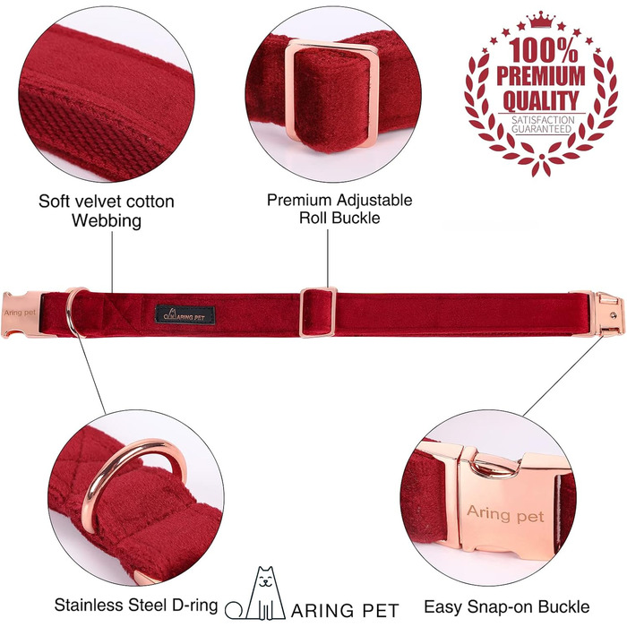Нашийник та поводок для собак Aring Pet, нашийник та поводок, регульований нашийник для маленьких, середніх та великих собак (L, червоний на Різдво)