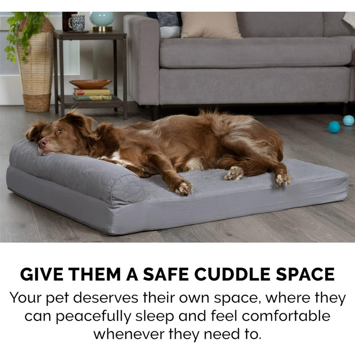 Ліжко для собак Furhaven великого розміру з ортопедичним матрацом, стиль дивана, знімний, пральний чохол (76 x 51 x 15 см, сірий титан)