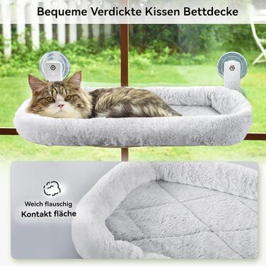 Кішка ліжко гамак для вікна, гамак для котів без мотузки, складане ліжко для котів на вікно з присосками, стабільний гамак для котів, вантажопідйомність 15 кг, сірий колір