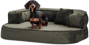 Ортопедичний лежак для собак Tierlando Sharleen VISCO Plus, 80x60 см, оливковий, м'який плюш