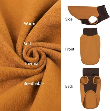 Пуловер для великих собак з флісу, ультра м'який, без рукавів, колір коричневий, обхват грудей 48 см