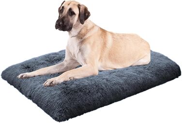 М'яке ліжко для собак великих та середніх порід, плюшеве килим для собак, потовщене, з неслизьким дном, пухнасте ліжко для домашніх тварин, миється, антистрес (80x118 см, темно-сіро-блакитний)